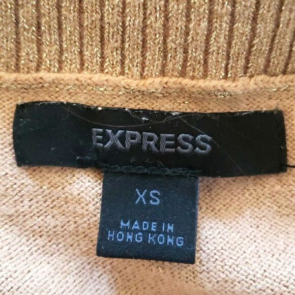 EXPRESS Shimmery Gold Cashmere Sweater Chunky Cowl Neck Short Sleeve - Picture 10 of 11